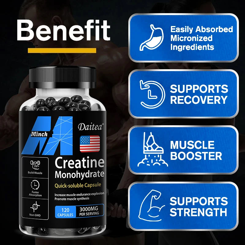 Everyday Creatine Monohydrate Capsules for Beginners &amp; Gym-Goers, Muscle Mass and Athletic Performance Support, Non-GMO, Gluten-Free, 30-120 Count