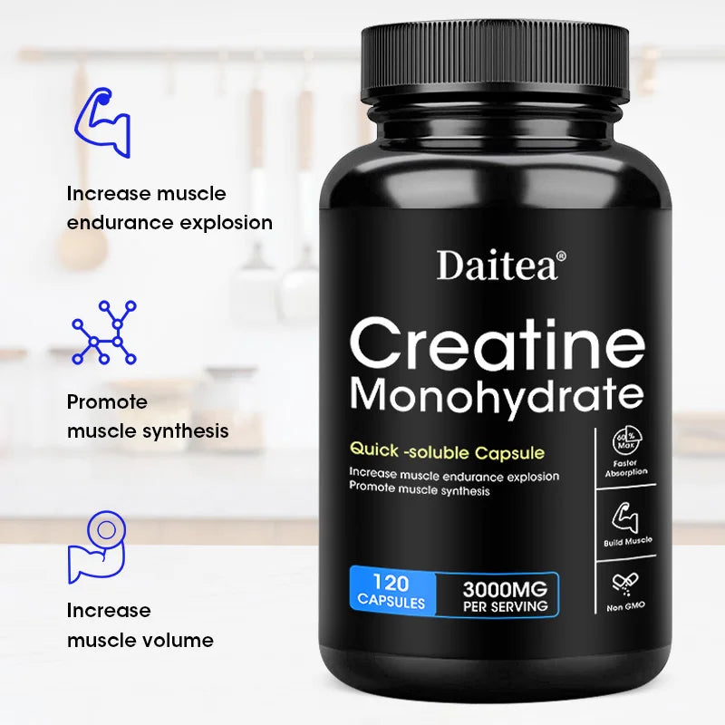 Creatine Monohydrate for Muscle Recovery, Faster Workout Recovery &amp; Energy, Ideal for High-Volume Training Athletes, 30-120 Count Capsules
