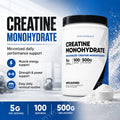 Micronized Creatine Monohydrate Powder, Unflavored, 100 Servings at 5g, Muscle Energy &amp; Power Support, 500g