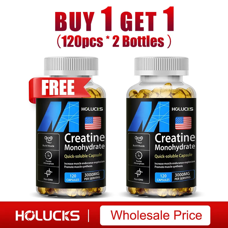 HOLUCKS Creatine Monohydrate Supplement for Workout Energy &amp; Muscle Growth, Budget Multi-Bottle Bundles, 60-120 Count