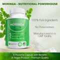 Moringa Capsules - Pure Moringa Powder, Energy, Skin, lmmune & Gut Health Superfood Supplement, Rich in Antioxidants 60 Capsules