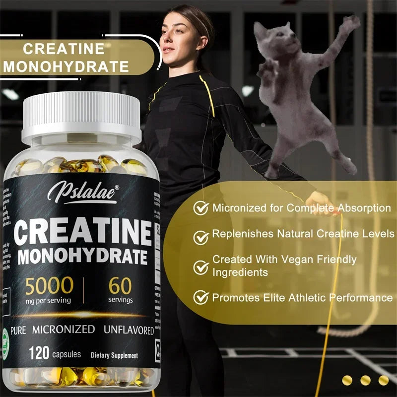 Premium Creatine Monohydrate Capsules for Men &amp; Women, Muscle Growth &amp; Workout Recovery Support, Non-GMO, 30-120 Count