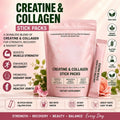 Creatine &amp; Collagen Powder Stick Packs for Strength, Recovery &amp; Skin Health, On-the-Go Daily Nutrition, 20 Servings Per Bag