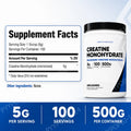 Micronized Creatine Monohydrate Powder, Unflavored, 100 Servings at 5g, Muscle Energy &amp; Power Support, 500g