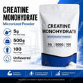 Micronized Creatine Monohydrate Powder, Unflavored, Third-Party Tested, Non-GMO &amp; Gluten-Free, 5g Per Serving, 500g
