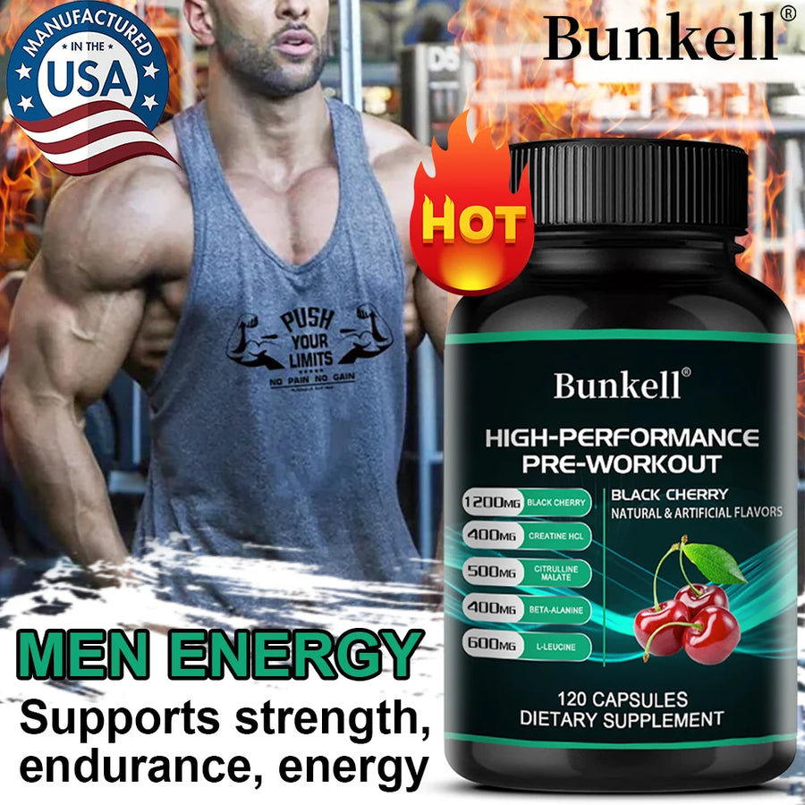 Bunkell Pre-Workout Supplement with Creatine HCl, Citrulline Malate &amp; Beta-Alanine for Pump, Endurance &amp; Muscle Growth, 30-120 Count