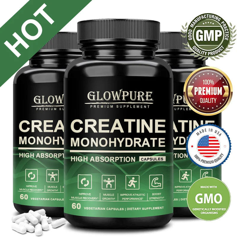 Creatine Monohydrate Capsules for Muscle Endurance, Strength &amp; Performance Support, Ideal for CrossFit &amp; Circuit Training, 30pcs-10 Bottle Bundles